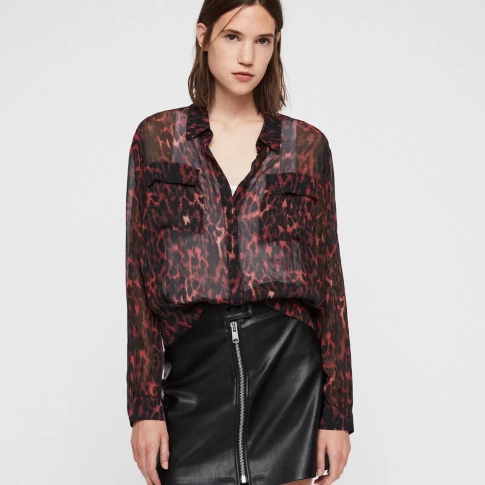 All Saints Red and Black Patterned Blouse